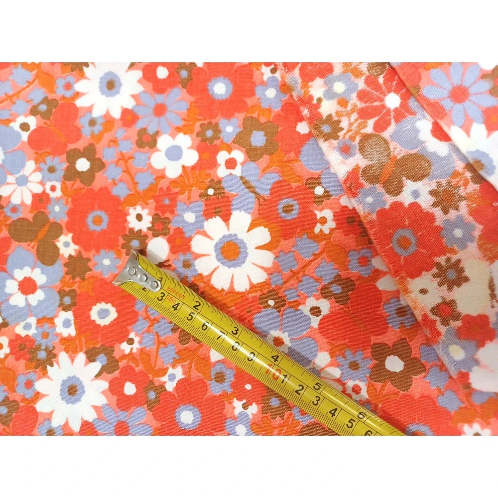Orange Retro Daisy Floral Denim Cotton Fabric 1 Pc 88